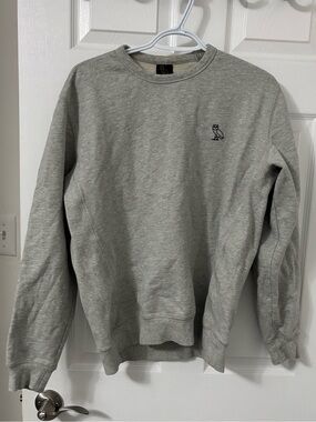 OVO Light Gray Crewneck Sweatshirt with Signature Owl